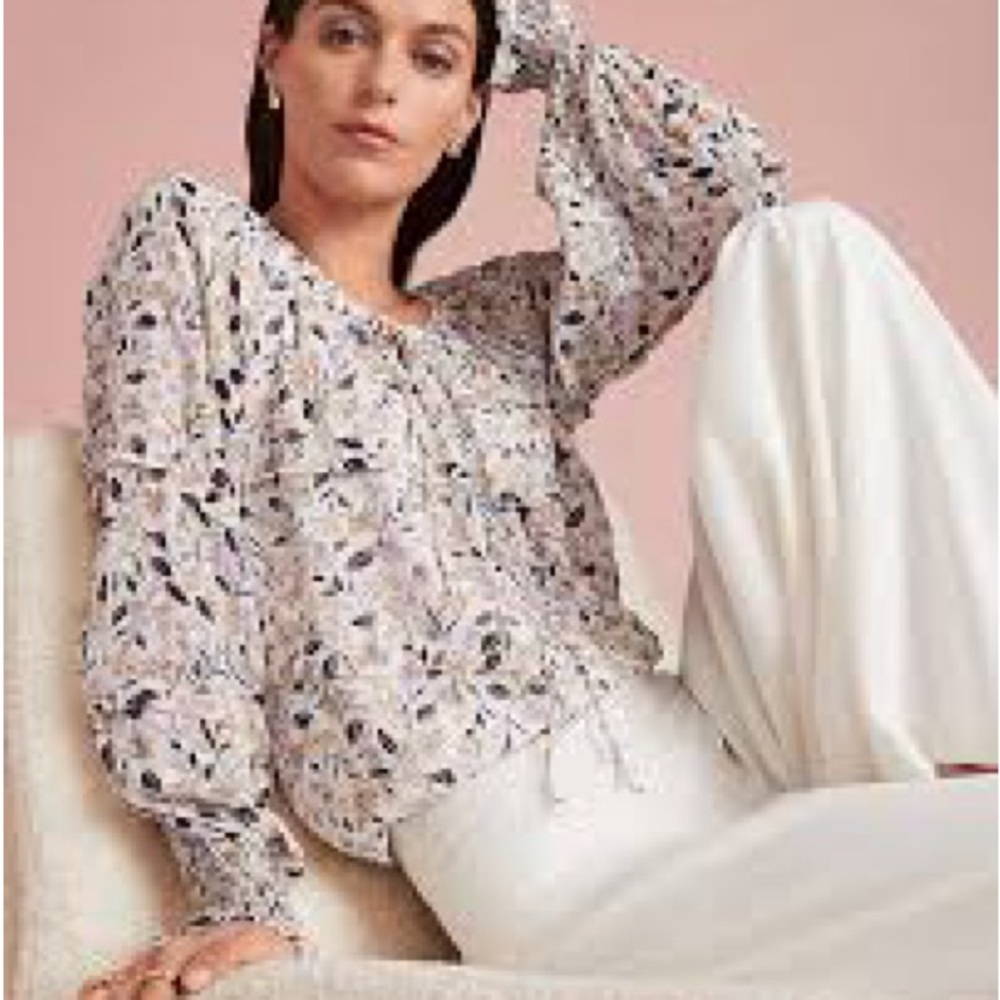 Ann Taylor Floral Blouse - Cream and Black